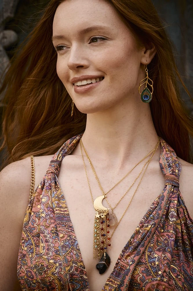Jasper and Yellow Aventurine Moon Fringe Necklace