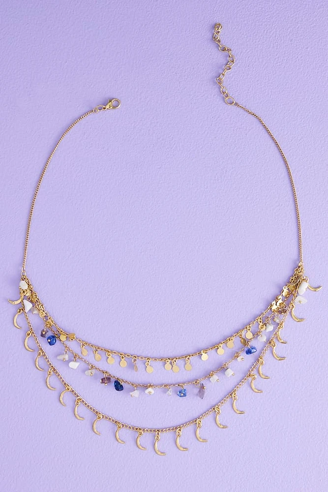 Moonstone Mini Moon Triple Layered Necklace