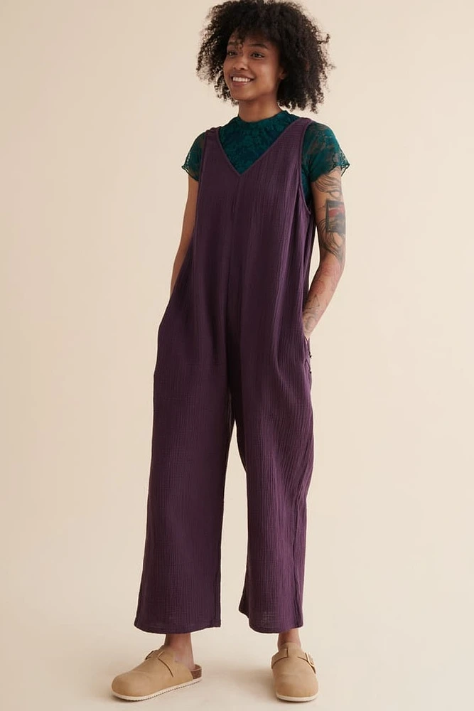 Purple Gauze Pocket Jumpsuit
