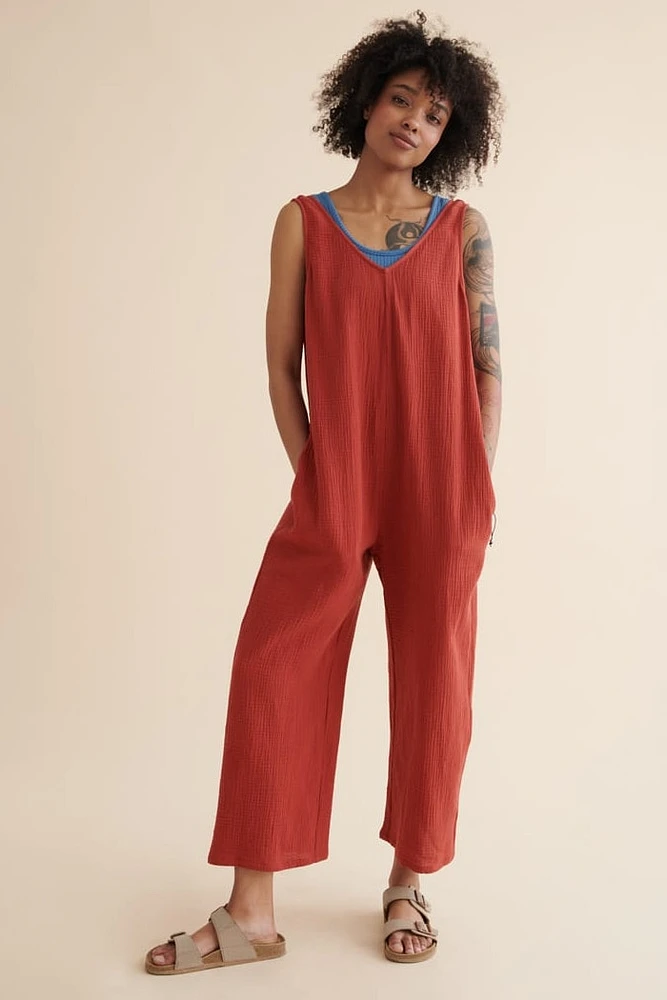 Red Gauze Pocket Jumpsuit