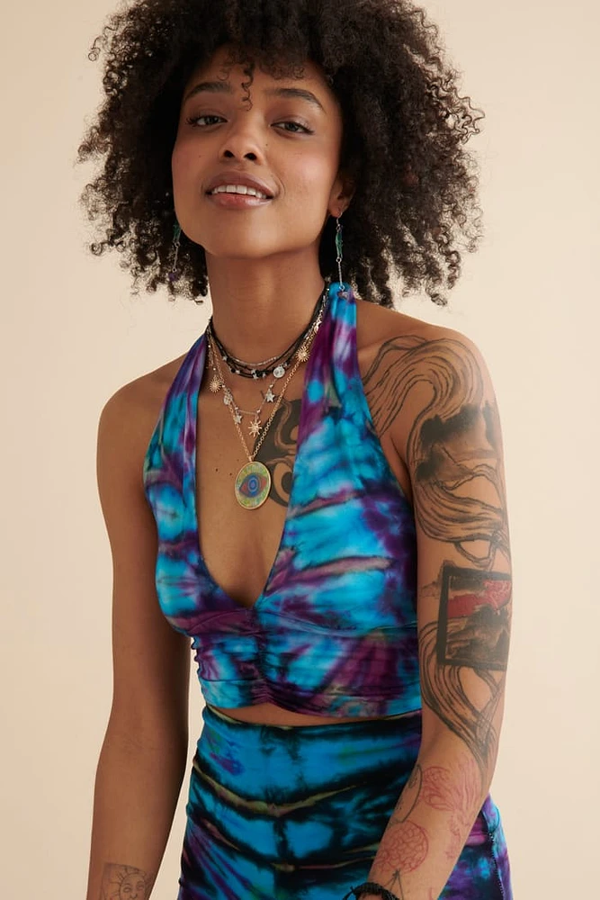 Blue Artisan Tie Dye Halter Top