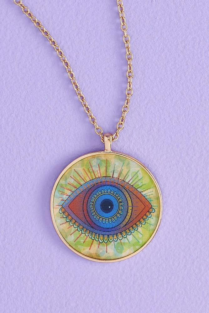 Evil Eye Circular Hologram Necklace