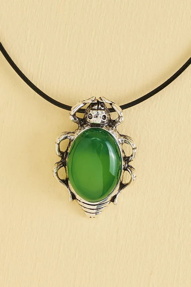 Agate Stone Beetle Cord Necklace