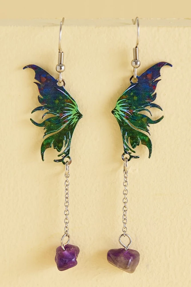 Shop Amethyst Green Fairy Wing Earrings - boho Magic Awaits
