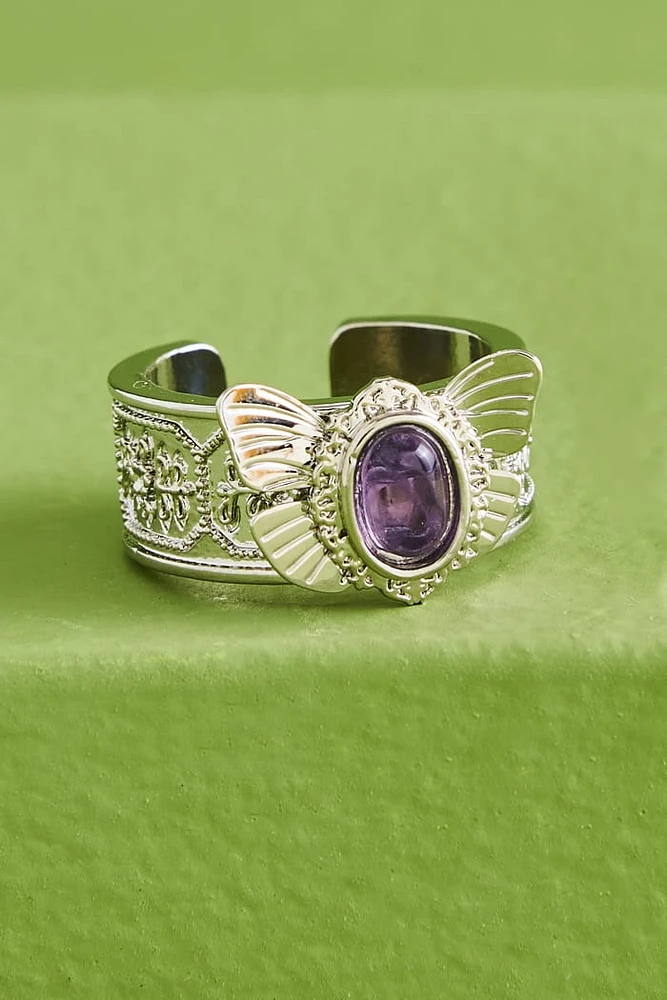 Quartz Purple Butterfly Ring