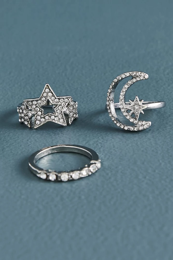 Moonlit Glass Stone Ring Set