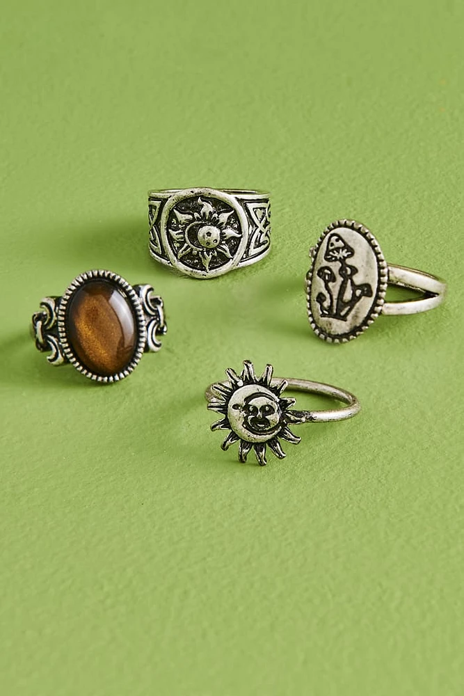 Burnished Sun Oval Stone Ring Set