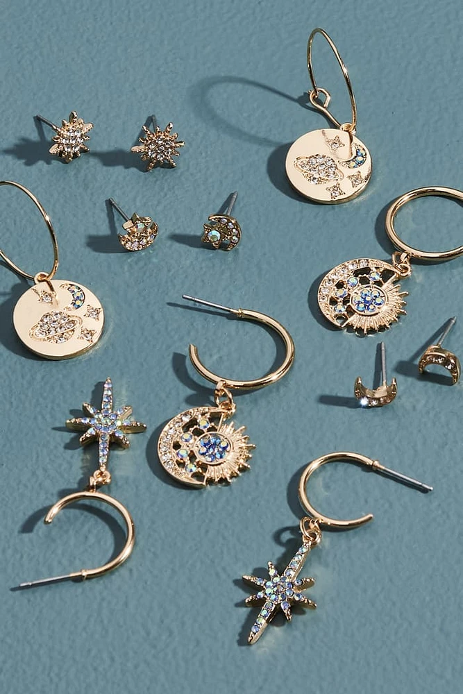 Gold Sparkle Stone Celestial Earring Set