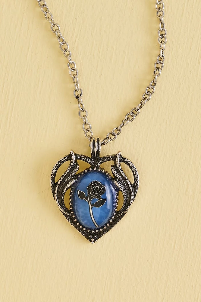 Rose Blue Faux Stone Heart Necklace