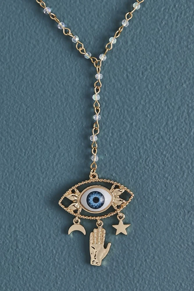 Blue Evil Eye Charm Lariat Necklace