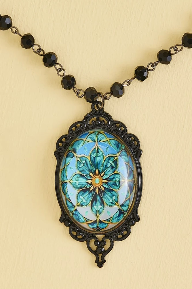 Gothic Blue Mandala Beaded Necklace