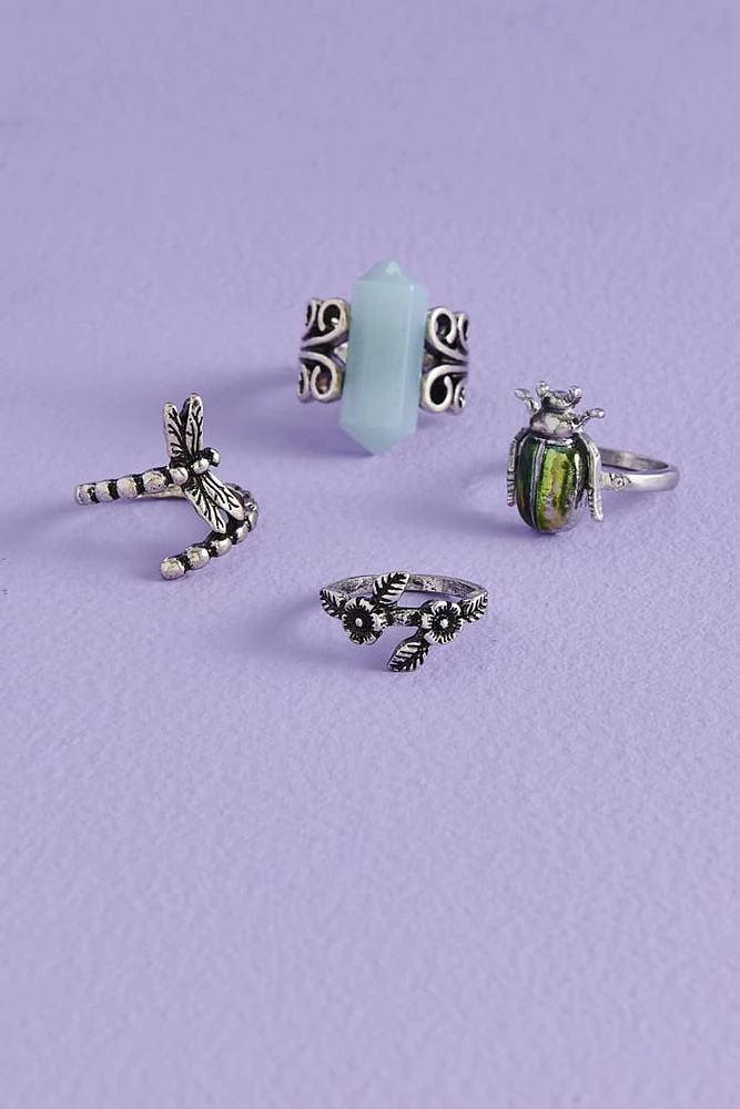Beetle Faux Stone Ring Set
