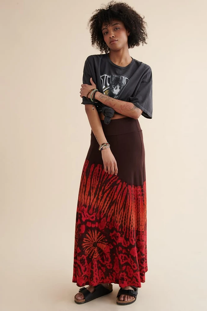Brown Artisan Tie Dye Maxi Skirt