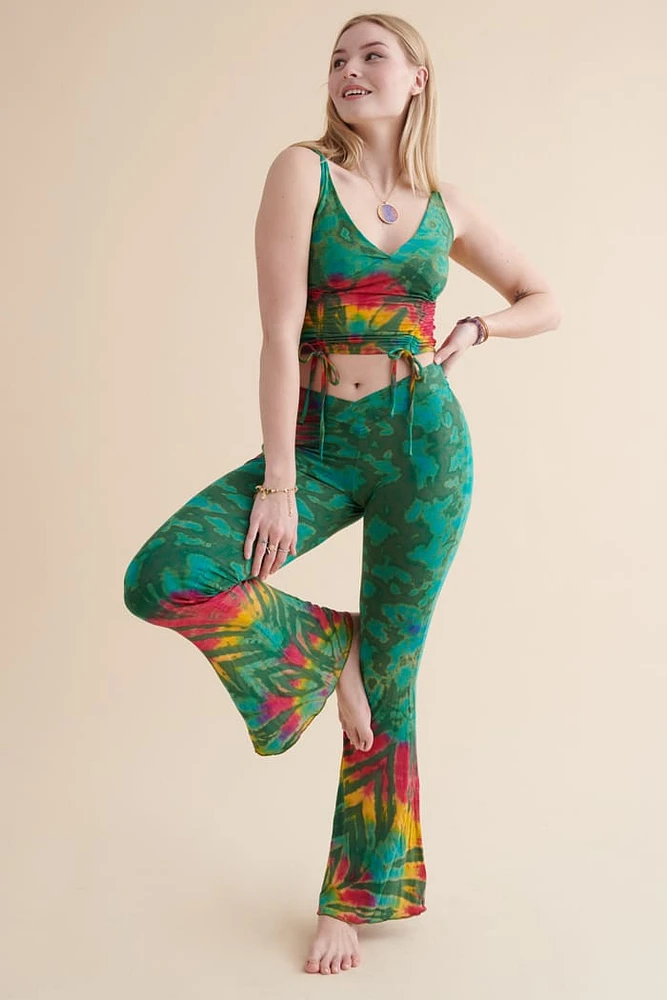 Green Sunset Artisan Tie Dye Flare Pants