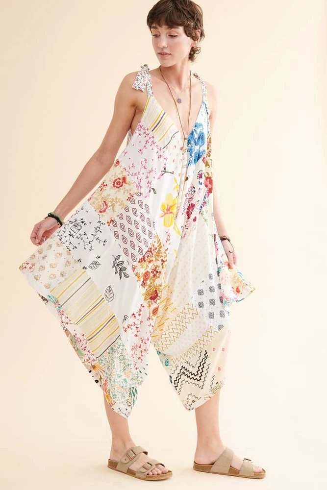 Light Assorted Patchwork Harem Jumpsuit