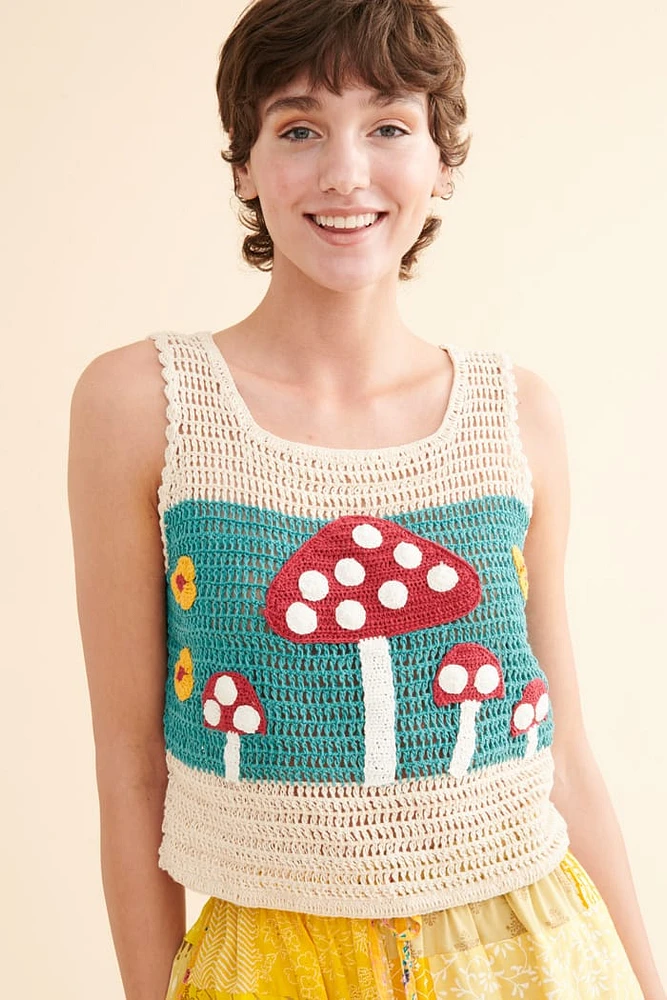 Mushroom Striped Crochet Tank