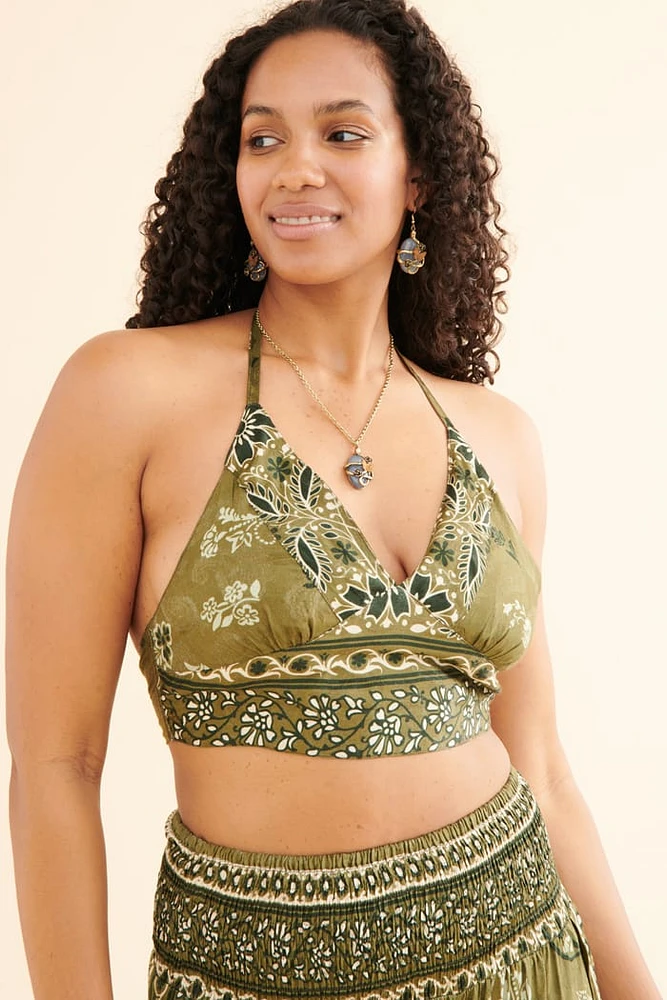 Green Paisley Sari Bralette Top