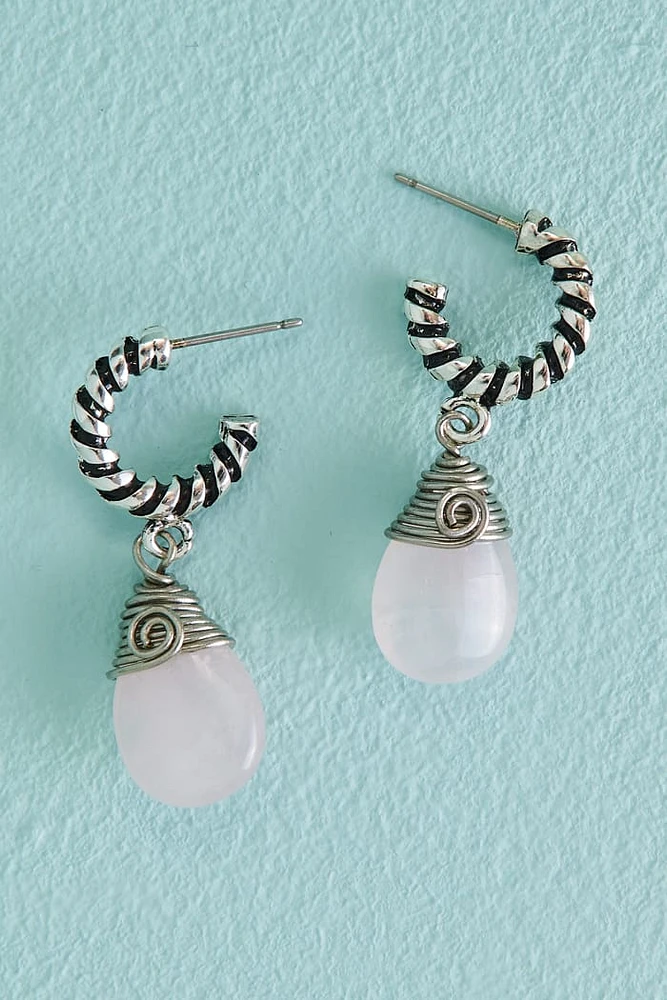 Rose Quartz Teardrop Rope Hoop Earrings