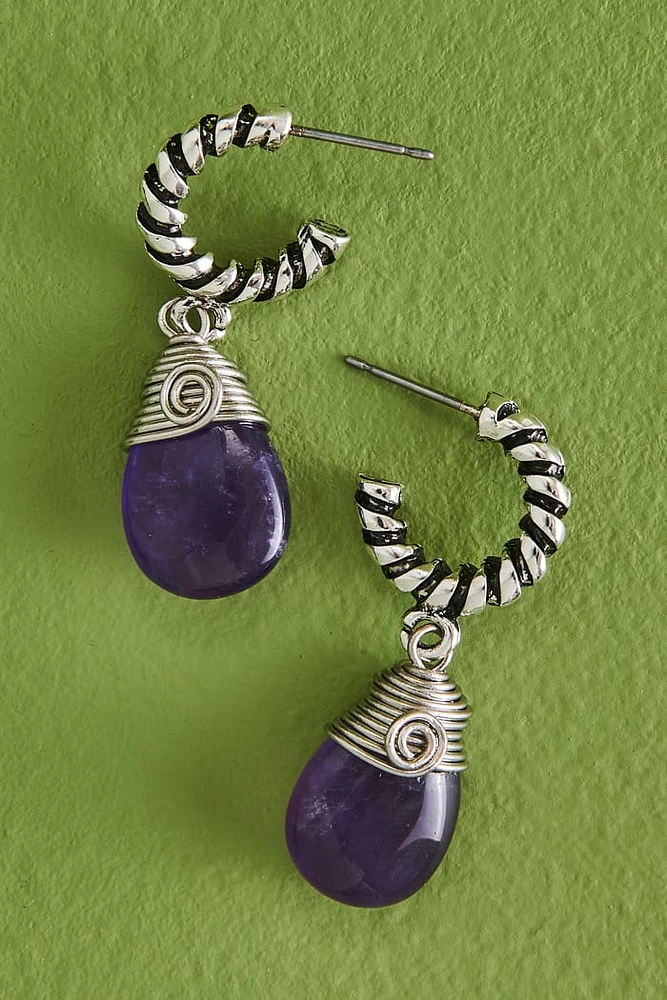 Find Your Flow with Amethyst Rope Hoop Earrings - Shop boho Style