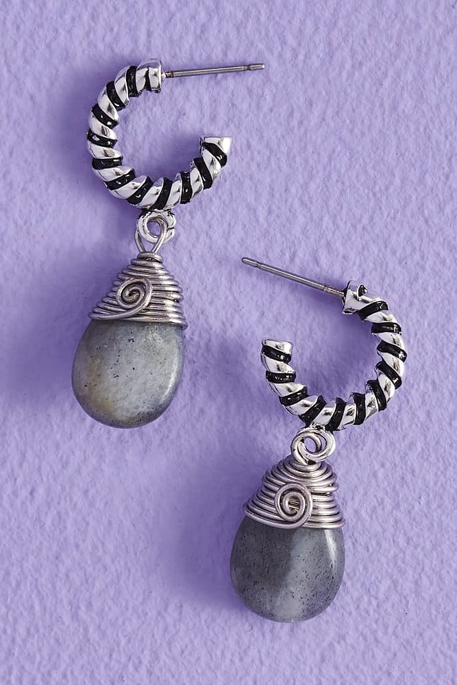 Labradorite Teardrop Mini Hoop Earrings