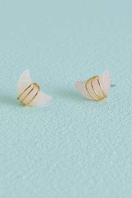 Rose Quartz Moon Wire Wrapped Stud Earring