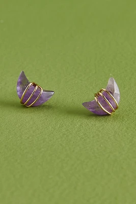 Amethyst Moon Wire Wrapped Stud Earrings