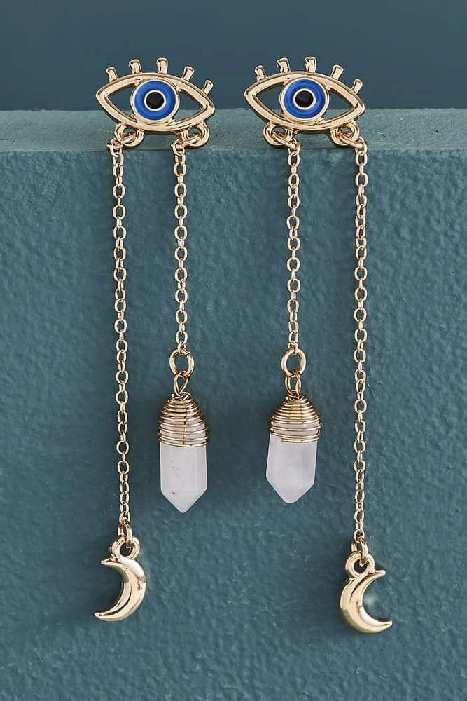 Rose Quartz Evil Eye Dangle Earrings