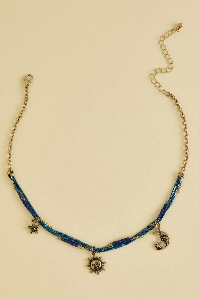 Hematite Blue Charm Necklace