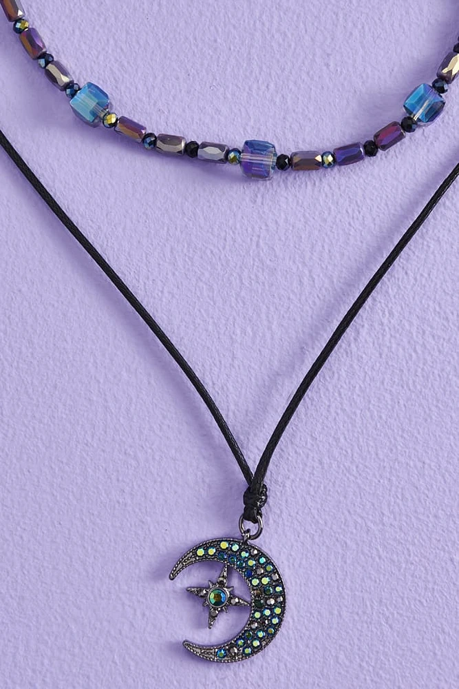 Starry Moon boho Iridescent Necklace Set