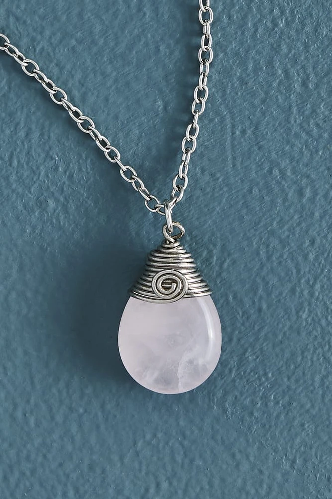Rose Quartz Teardrop Wire Wrapped Necklace