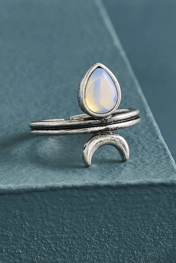 Opalite Crescent Moon Stacked Ring