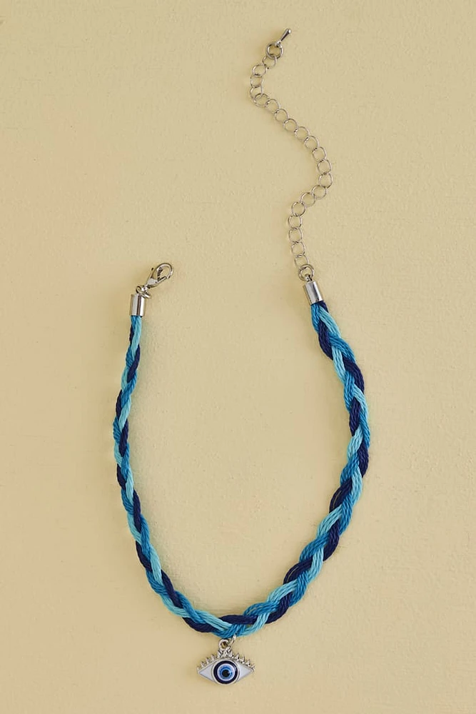 Blue Braided Evil Eye Anklet