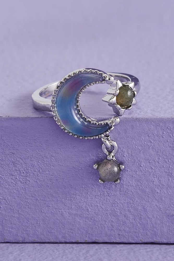 Labradorite Crescent Moon Ring