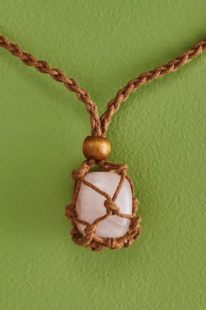 Brown Braided Stone Cage Necklace