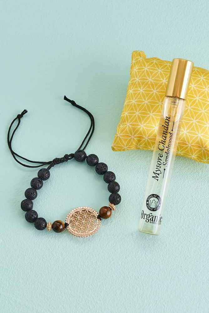 Sandalwood boho Scented Set - Organic Bracelet & Fragrance Spray