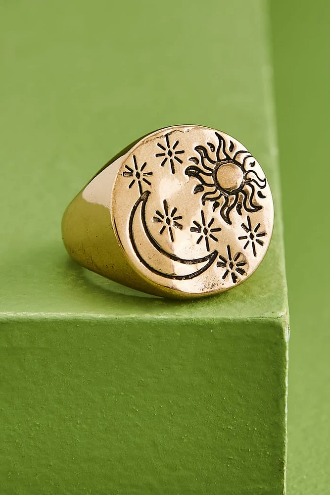 Gold Hammered Circle Celestial Ring