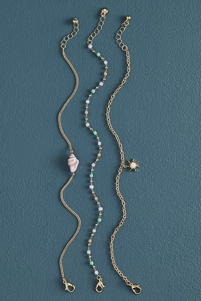 Pink Pastel Shell Beach Anklet Set