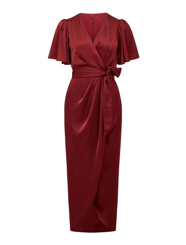 Carolina Satin Flutter Sleeve Midi Dress