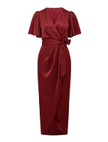 Carolina Satin Flutter Sleeve Midi Dress