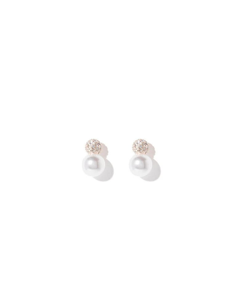Rose Ball Crystal & Pearl Stud Earrings