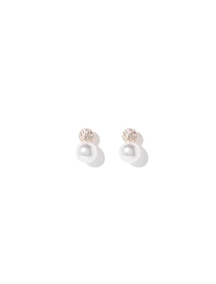 Rose Ball Crystal & Pearl Stud