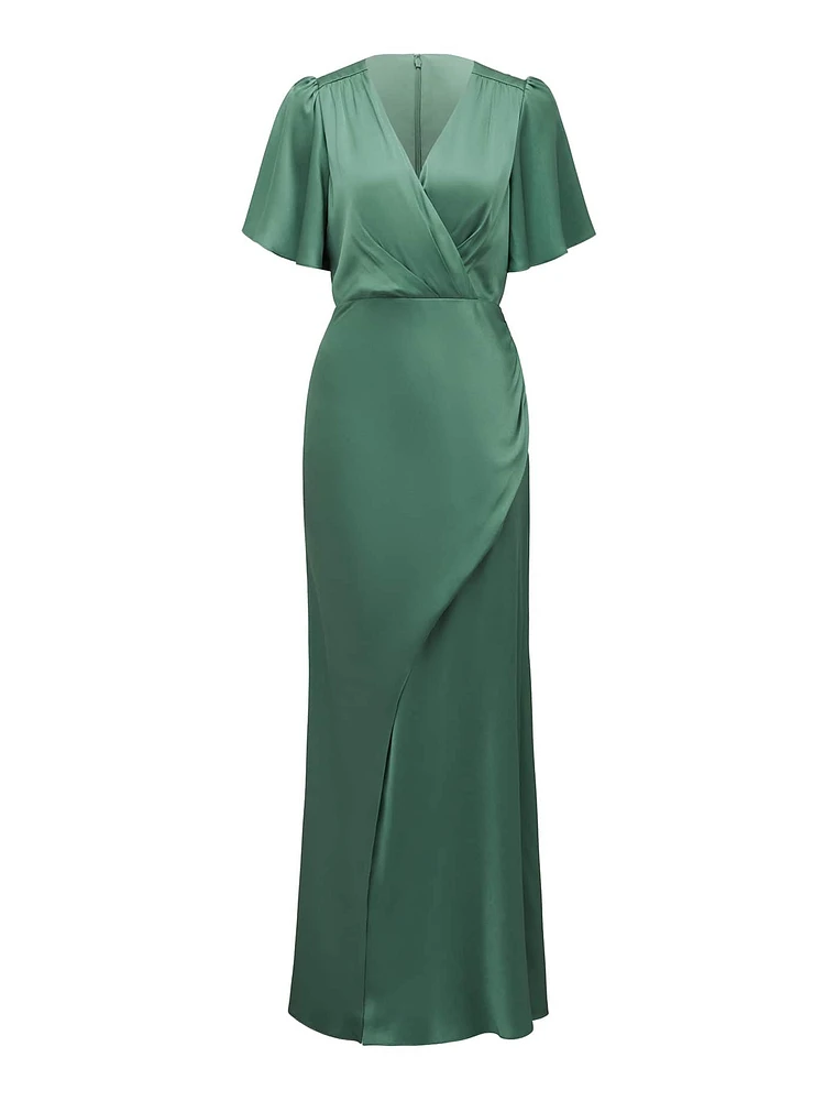 Chelsea Flutter Sleeve Satin Maxi