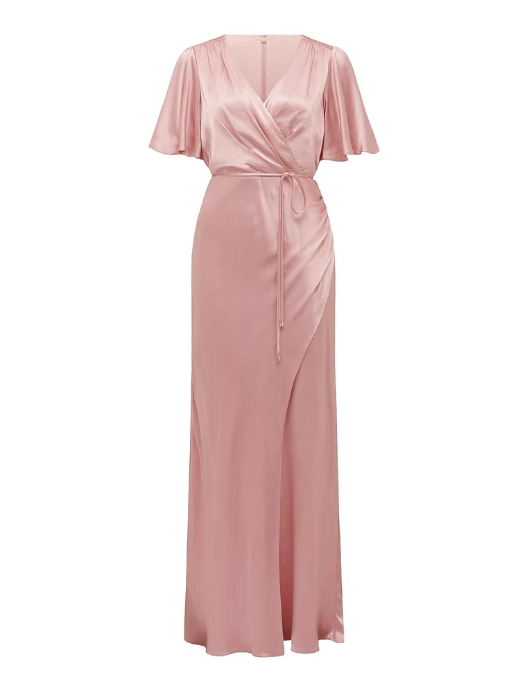 Chelsea Flutter Sleeve Satin Maxi