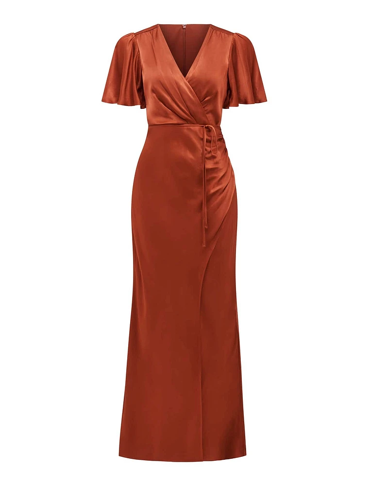 Chelsea Flutter Sleeve Satin Maxi