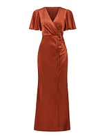 Chelsea Flutter Sleeve Satin Maxi