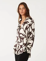 Lila Longline Printed Satin Shirt