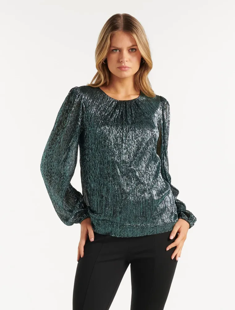 Paige Plisse Blouson Sleeve Top