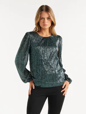 Paige Plisse Blouson Sleeve Top