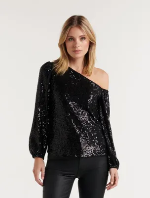 Lana Sequin Tipped Shoulder Blouse
