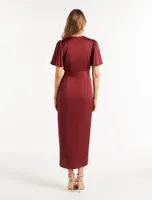 Carolina Satin Flutter Sleeve Midi Dress